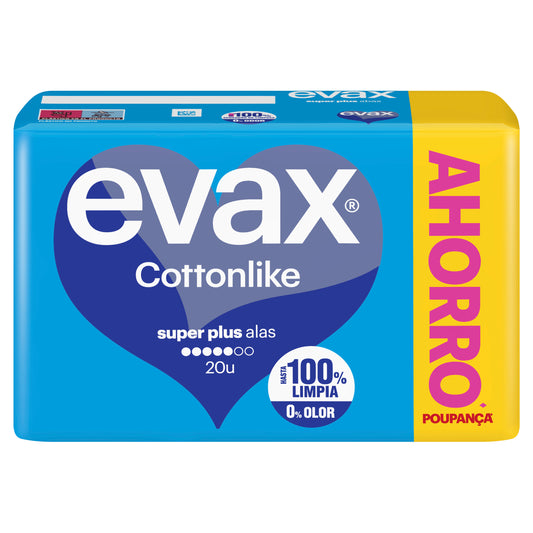 Evax Cottonlike Super Plus Almofadas com Asas , 20 unidades