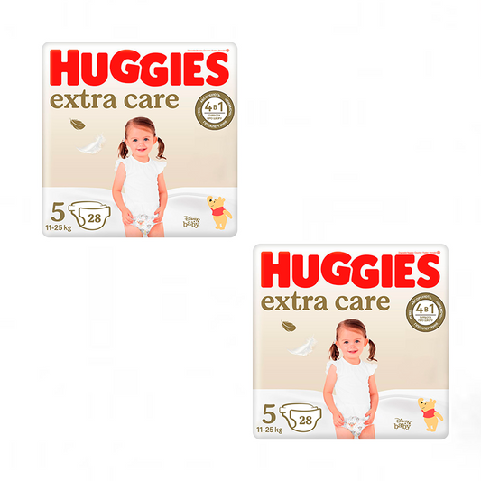 Pack 2 x Fraldas para recém-nascidos Huggies Extra Care Tamanho 5 (11-25KG), 56 unidades.