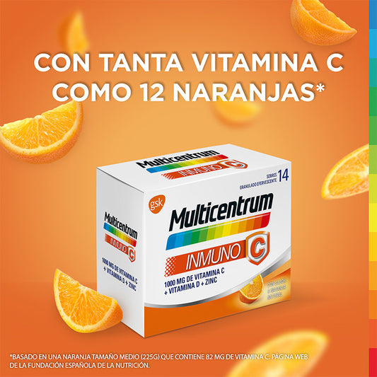 Multicentrum Inmuno C Complemento Alimenticio con Vitamina C, 14 sobres efervescentes