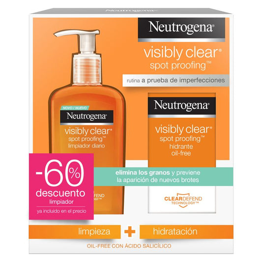 Neutrogena Visibly Clear Facial Care Routine, 200 ml de produto de limpeza facial de uso diário e 50 ml de creme hidratante