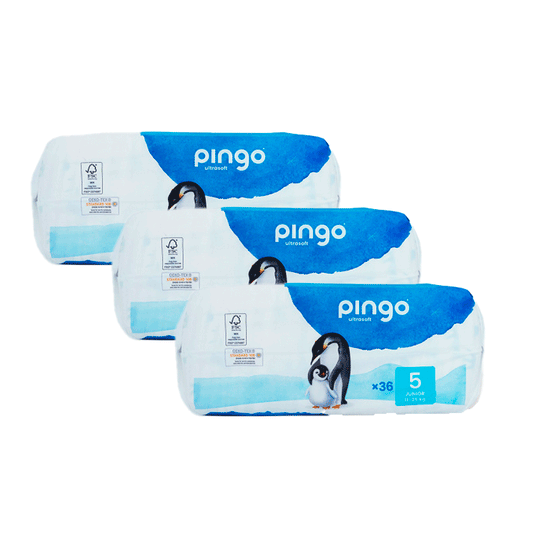 Embalagem 3 X fraldas ecológicas Pingo, tamanho 5 Junior (36 unidades)
