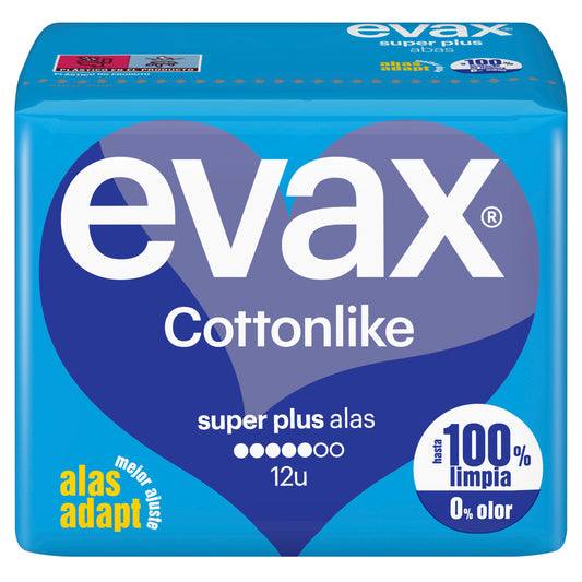 Evax Cottonlike Super Plus Almofadas com Asas , 12 unidades
