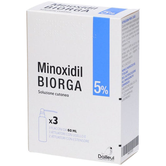Biorga 50 Mg/ ml Minoxidil Cutaneous Solution 3 frascos de 60 ml