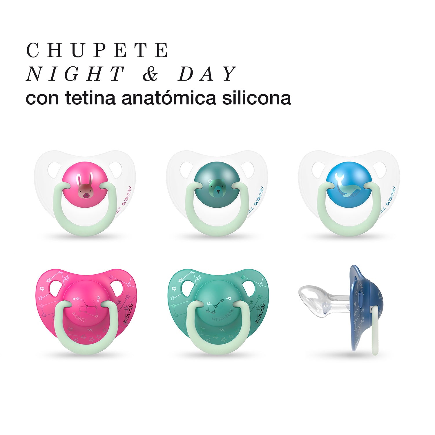 Suavinex Chupetes Night & Day Tetina Anatómica Silicona 0-6 meses, 2  unidades