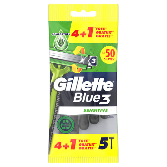 Gillette Blue3 Sensitive Navalha Descartável para Homem , 5 unid.