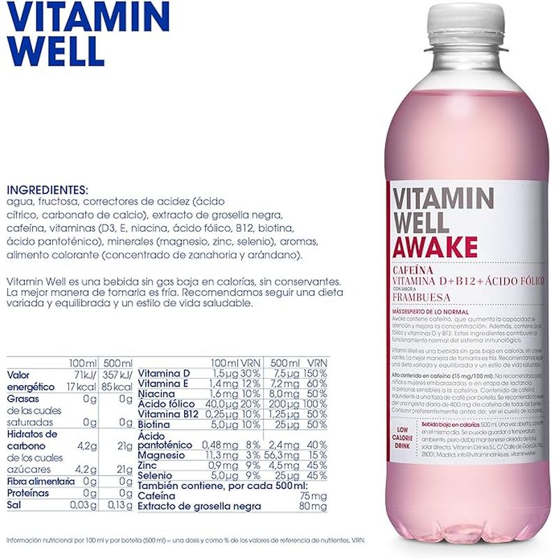Vitamin Well Awake Raspberry, 500 ml