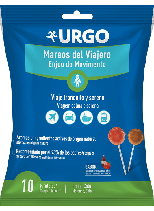 Urgo First Aid Traveler's Dizziness - 10 Chupa-chupas (Morango e Cola), 10 unidades