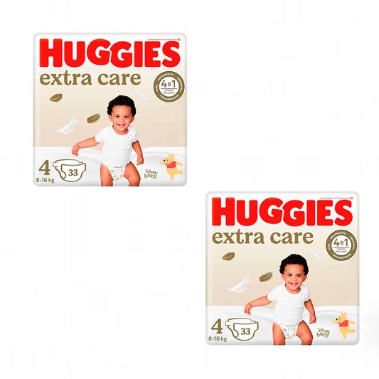Embalagem 2 x Huggies Extra Care Fralda de bebé recém-nascido tamanho 4 (8-14KG), 66 unidades