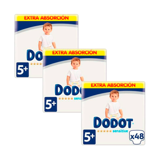 Dodot Pack Of 3 Sensitive Extra Jumbo Tamanho 5+, 48 peças.
