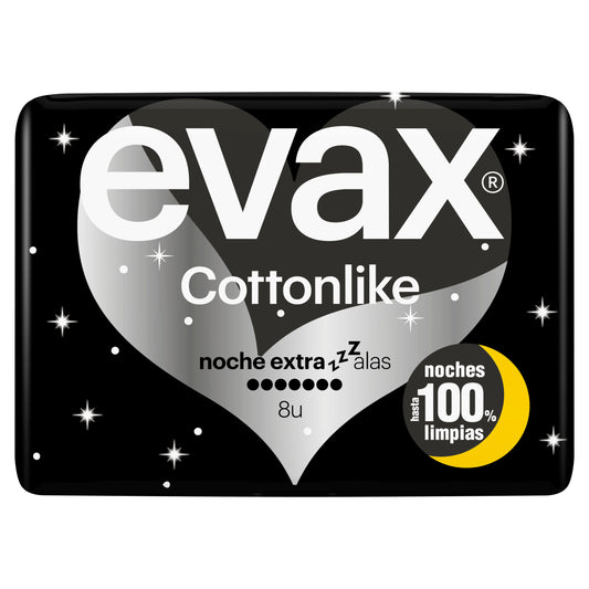 Evax Cottonlike Extra Night Pads Com Asas , 8 unidades
