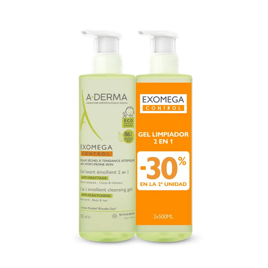 A-Derma Exomega Control Gel de Limpeza Emoliente 2-1 Anti-Irritação 2 X 500 Ml