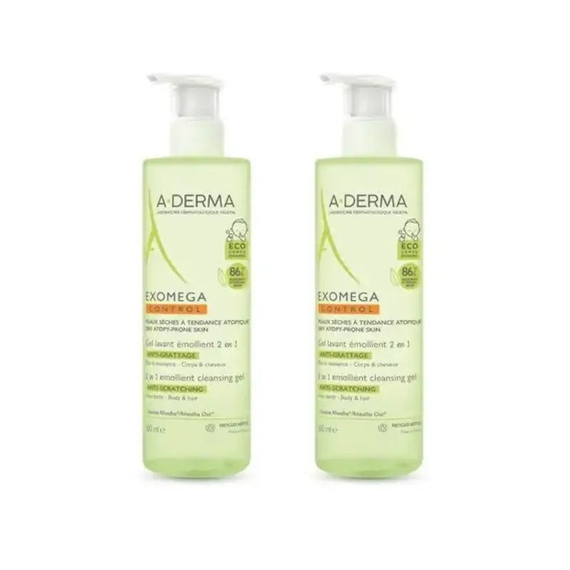 A-Derma Exomega Gel de Limpeza 2 em 1, 2X500 Ml