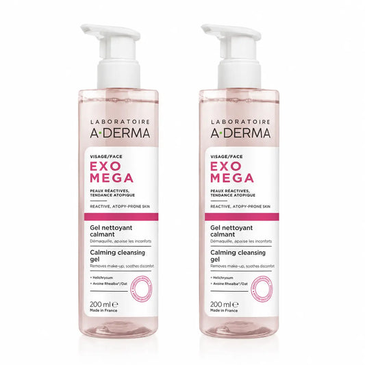 A-Derma Exomega Soothing Facial Cleansing Gel, 200 ml, embalagem de 2