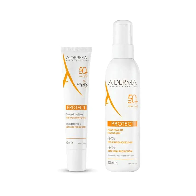 A-Derma Protect Fluido Solar Invisível Spf50+ 40 Ml + Protect Spray Solar Spf50+ 200 Ml