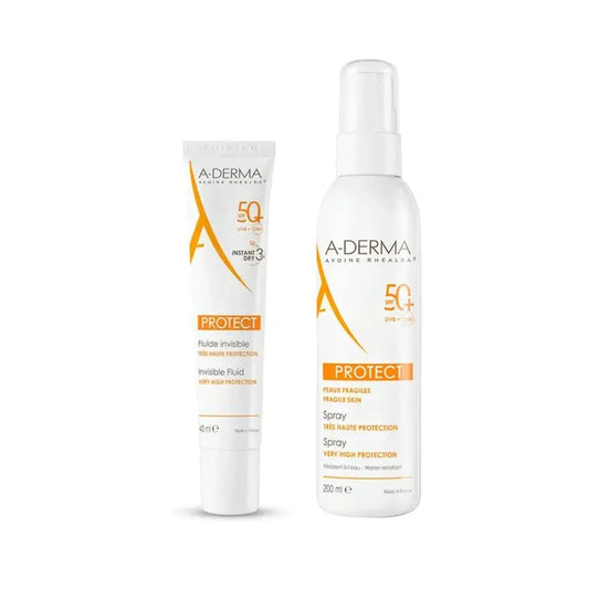 A-Derma Protect Fluido Solar Invisível Spf50+ 40 Ml + Protect Spray Solar Spf50+ 200 Ml