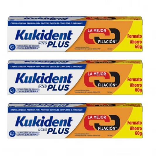 Kukident Triplo Adhesive For Dentures Plus Dupla Ação, 3 x 60 Gr