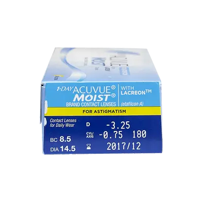 Acuvue 1 Day Moist Daily Toric Lenses , 30 unidades - +4.00, -0.75, 110, 8.5, 14.50