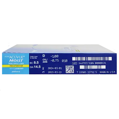 Acuvue 1 Day Moist Daily Toric Lenses , 90 unidades - -5.25, -1.75, 10, 8.5, 14.50
