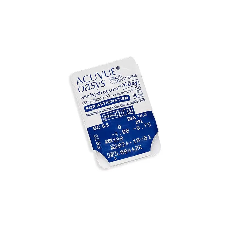 Acuvue Oasys 1 Day With Hydraluxe Daily Toric Lenses , 30 unidades - +0.25, -1.25, 170, 8.5, 14.30