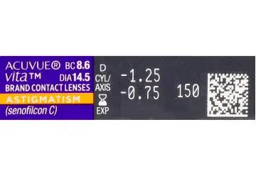 Acuvue Vita Monthly Toric Lenses , 6 unidades - +0.00, -0.75, 70, 8.6, 14.50