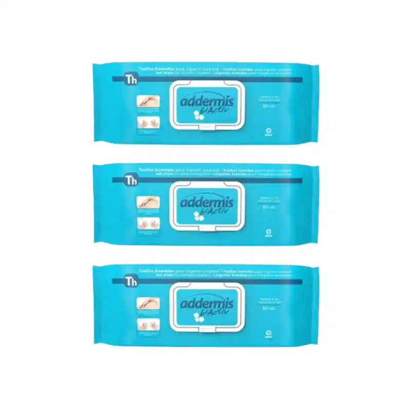 Toalhetes de higiene íntima para adultos Addermis Biactiv, 3X60 unidades