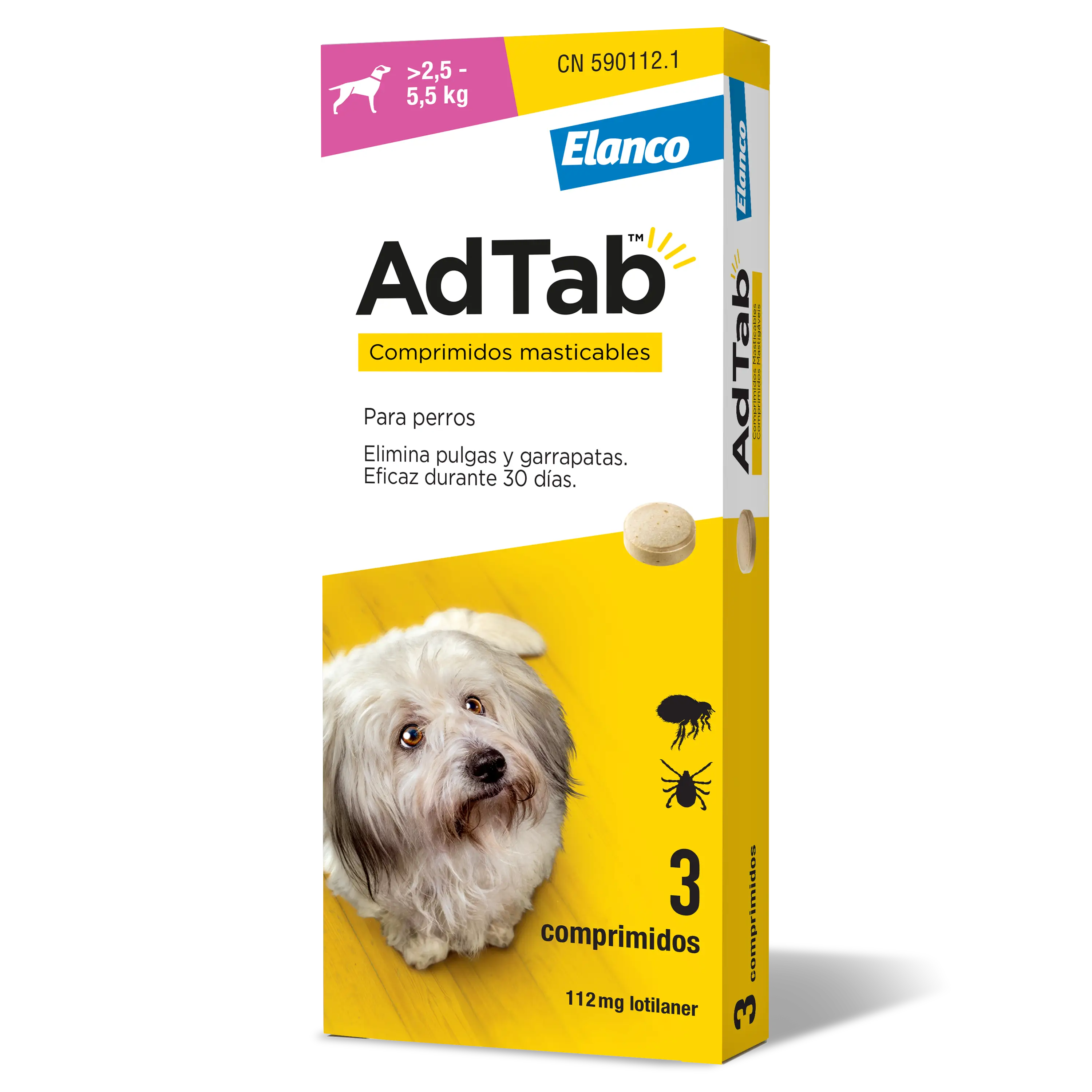 AdTab 112Mg Comprimidos Mastigáveis Cães 2,5-5,5Kg, 3Cpd