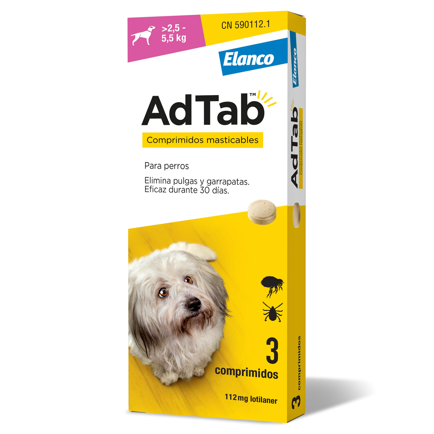AdTab 112Mg Comprimidos Mastigáveis Cães 2,5-5,5Kg, 3Cpd