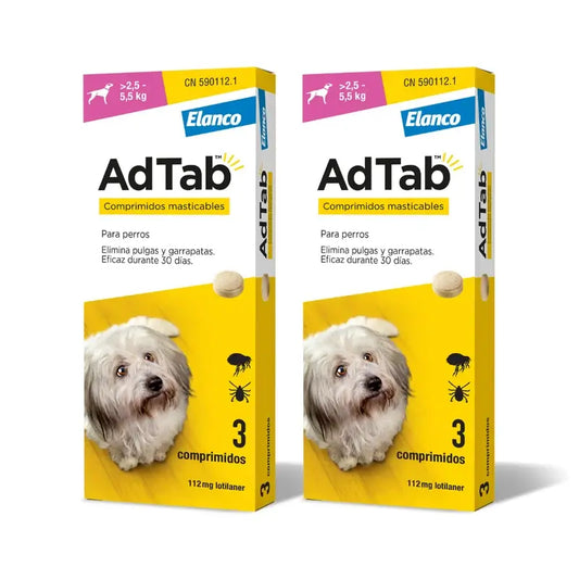 Adtab 112Mg Comprimidos Mastigáveis Cães 2,5-5,5Kg, 6 Comprimidos