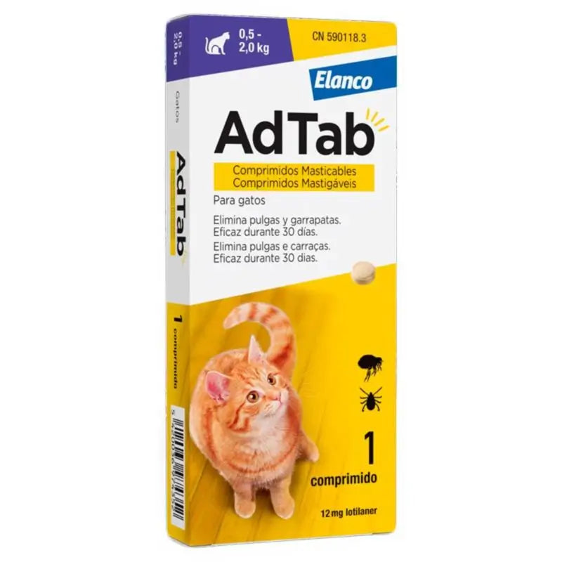 AdTab 12Mg Comprimidos Mastigáveis Gatos 0,5-2Kg, 1Cpd
