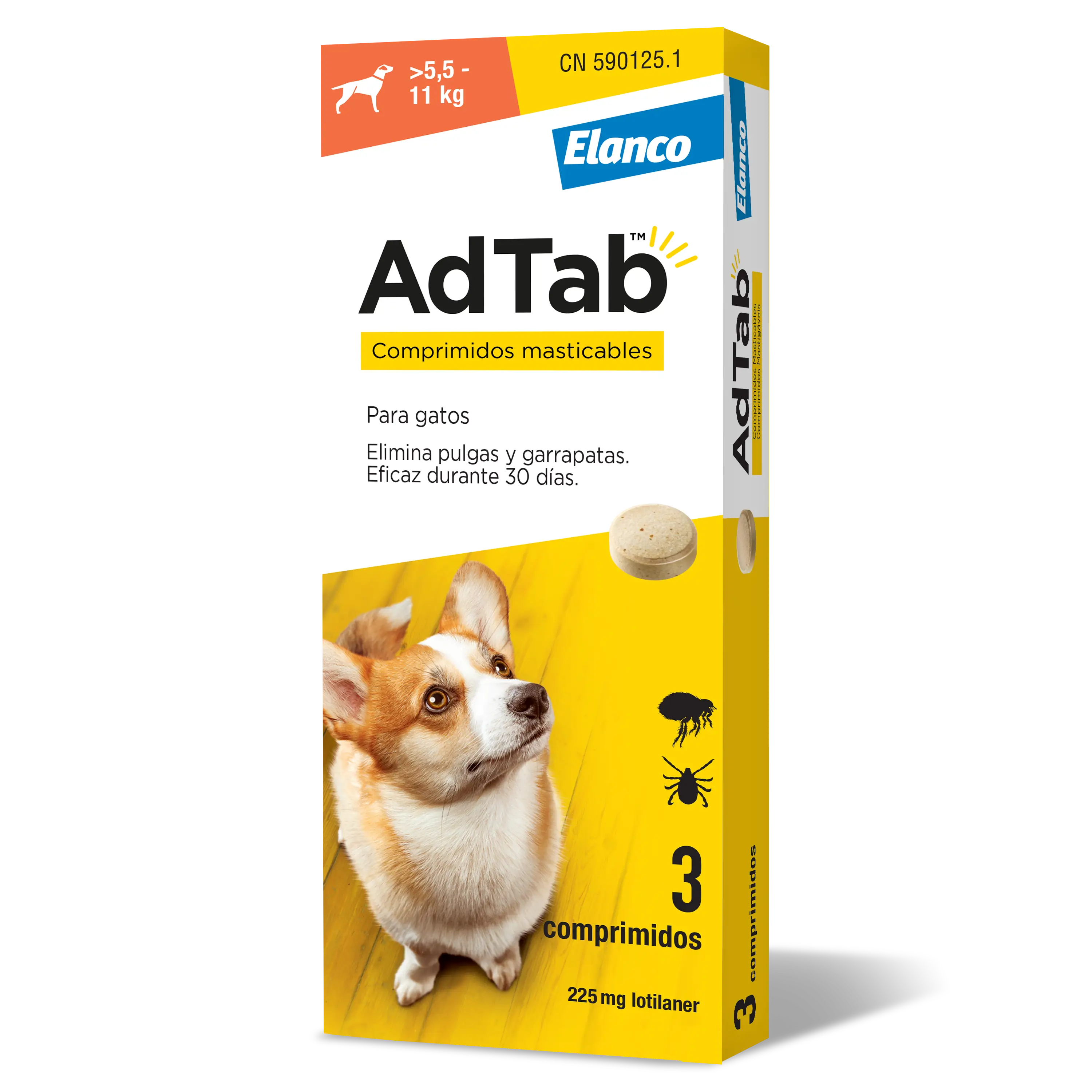 AdTab 225Mg Comprimidos Mastigáveis Cães 5,5-11Kg, 3Cpd