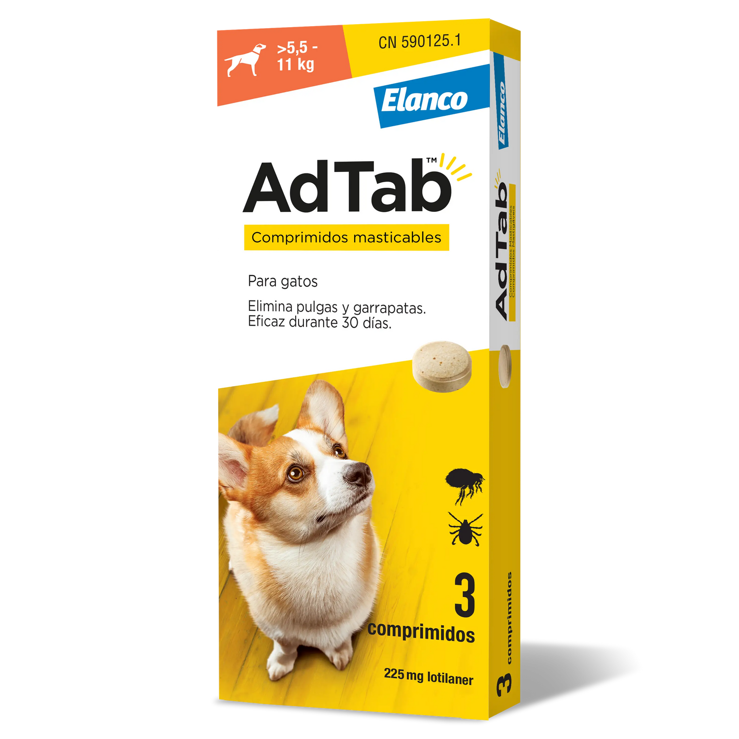 AdTab 225Mg Comprimidos Mastigáveis Cães 5,5-11Kg, 3Cpd