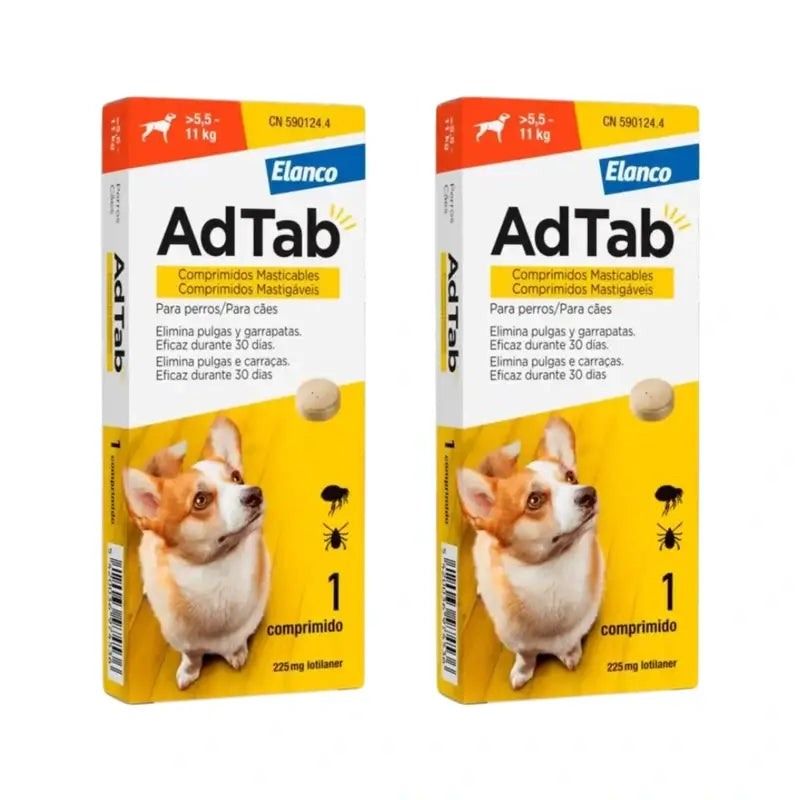 Adtab 225Mg Comprimidos Mastigáveis Cães 5,5-11kg, 2 Comprimidos