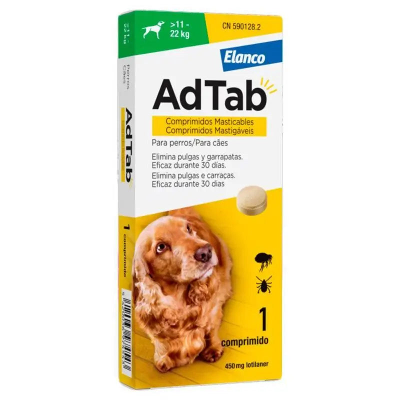 AdTab 450Mg Comprimidos Mastigáveis Cães 11-22Kg, 1Cpd
