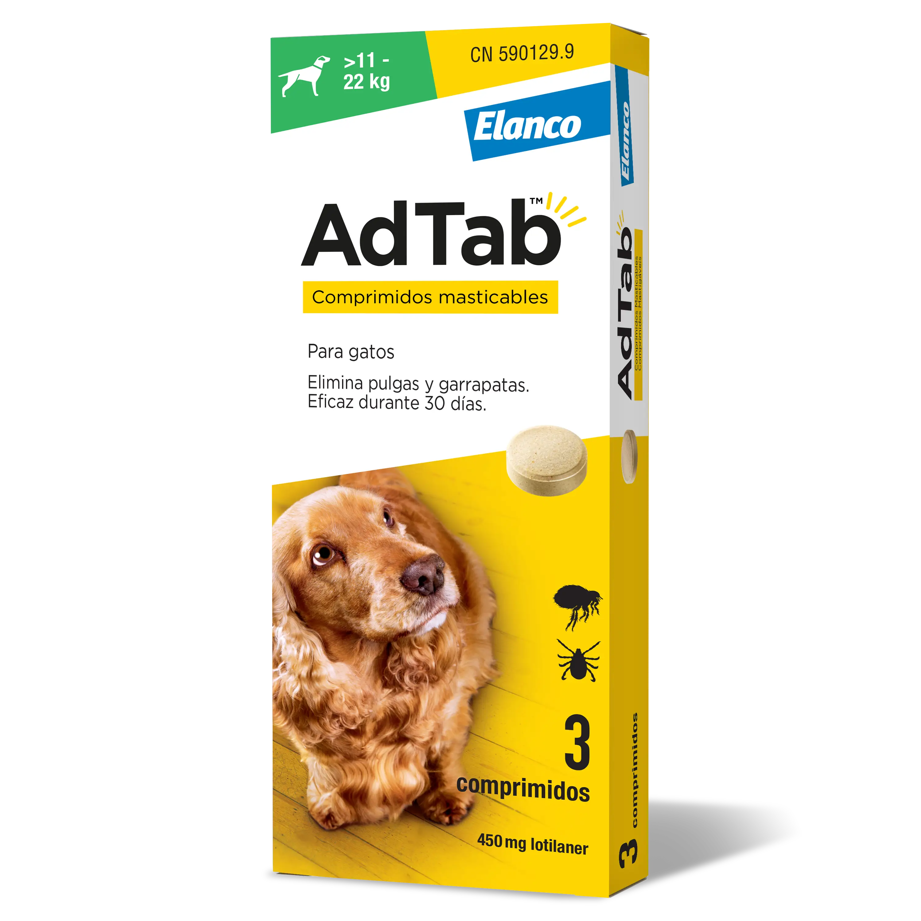 AdTab 450Mg Comprimidos Mastigáveis Cães 11-22Kg, 3Cpd