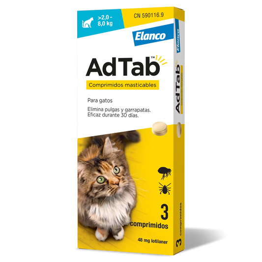 AdTab 48Mg Comprimidos Mastigáveis Gatos 2-8Kg, 3Cpd