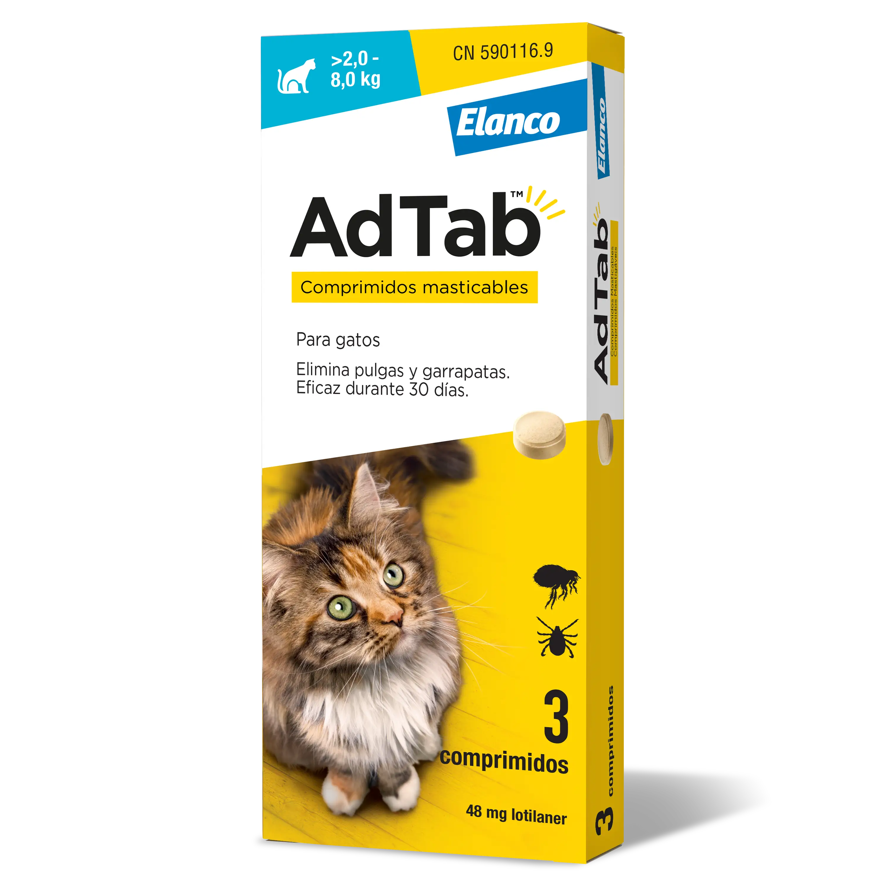 AdTab 48Mg Comprimidos Mastigáveis Gatos 2-8Kg, 3Cpd