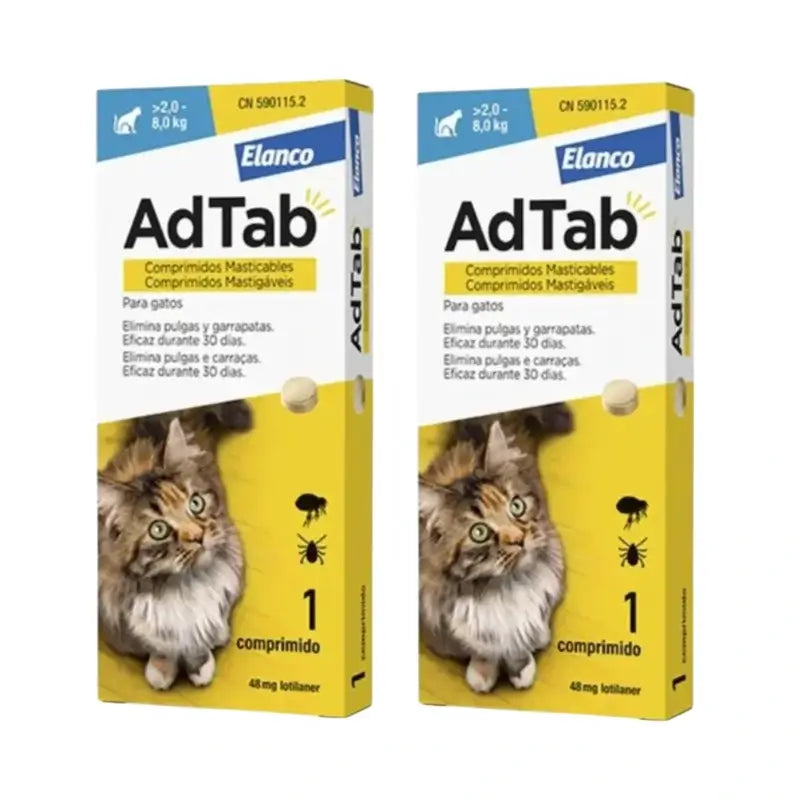 Adtab 48Mg Comprimidos Mastigáveis Gatos 2-8Kg, 2 Comprimidos