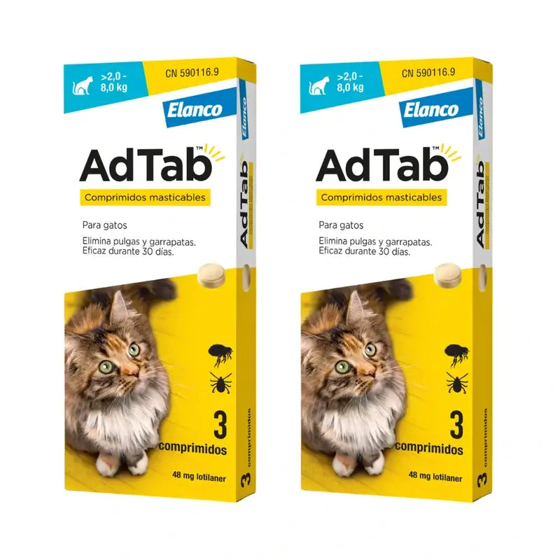 Adtab 48Mg Comprimidos Mastigáveis Gatos 2-8Kg, 6 Comprimidos