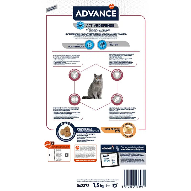 Advance Feline Senior+10 Esterilizado. Pollo 1,5Kg, pienso para gatos