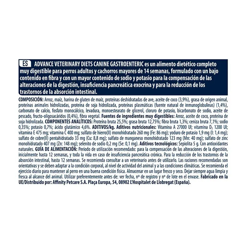 Avanço do veterinário veterinário adulto gastroentérico 12kg