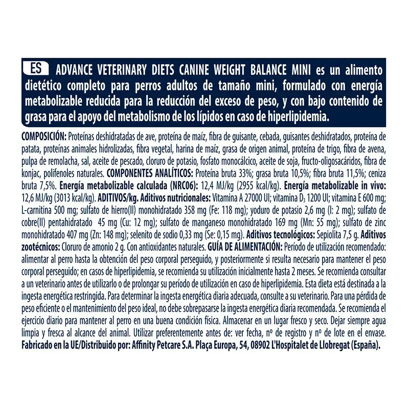 Advance Vet Canine Adult Weight Balance Mini 1,5Kg, pienso para perros