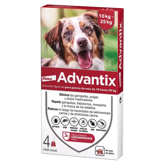Advantix Antiparasitário Pipetas para cães de 10 a 25 kg 4pcs x 2,5 ml