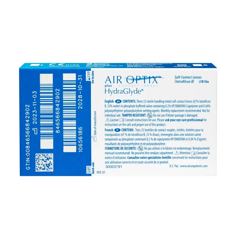 Air Optix Plus Hydraglade Lentes de Contacto Esféricas Mensais, 3 unidades - -10.50, 8.6, 14.2