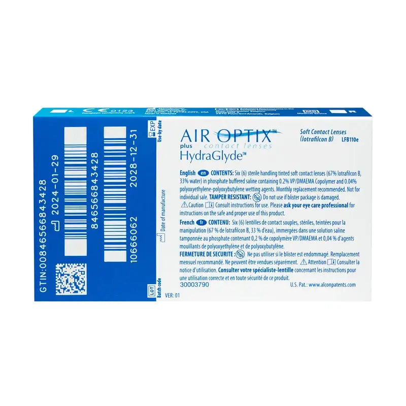 Air Optix Plus Hydraglade Lentes de Contacto Esféricas Mensais, 6 unidades