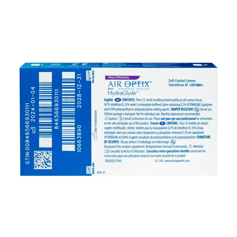 Air Optix Plus HydraGlyde Lentes Multifocais Mensais, 3 unidades - -3.50, 8.6, Alta, 14.2