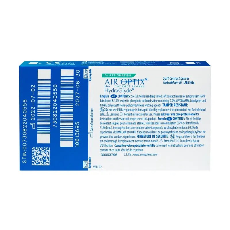Air Optix Plus HydraGlyde Lentes Toric Mensais , 6 unidades - -4.00, -1.75, 70, 8.7, 14.50