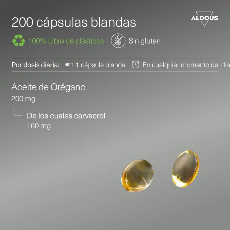 Aldous Bio Óleo de Orégãos, 200 pérolas