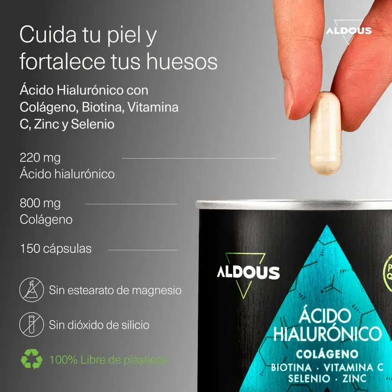 Aldous Bio Ácido Hialurónico com Colagénio, Vitaminas e Minerais, 120 cápsulas