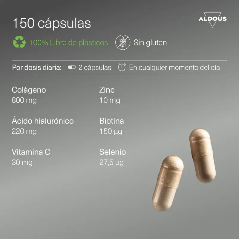 Aldous Bio Ácido Hialurónico com Colagénio, Vitaminas e Minerais, 120 cápsulas