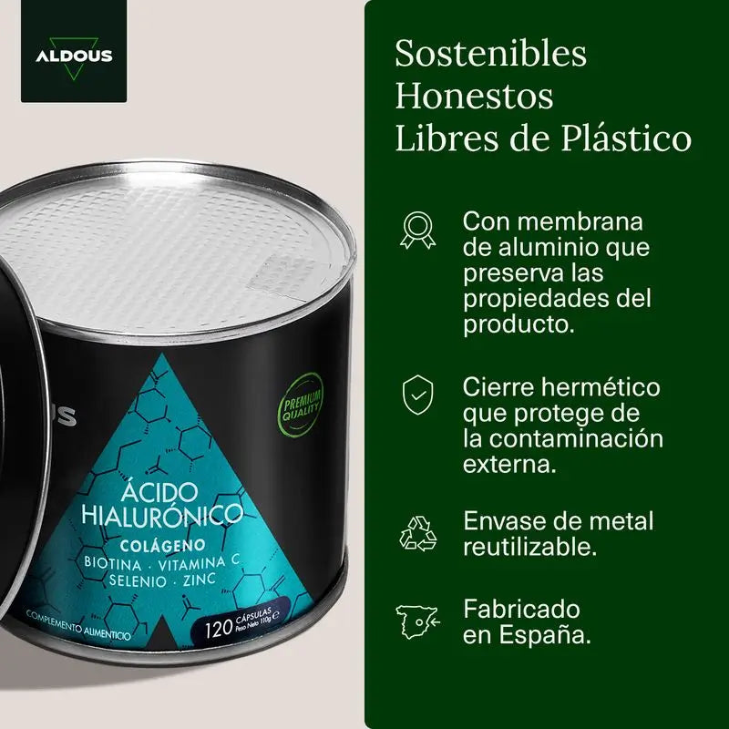 Aldous Bio Ácido Hialurónico com Colagénio, Vitaminas e Minerais, 120 cápsulas